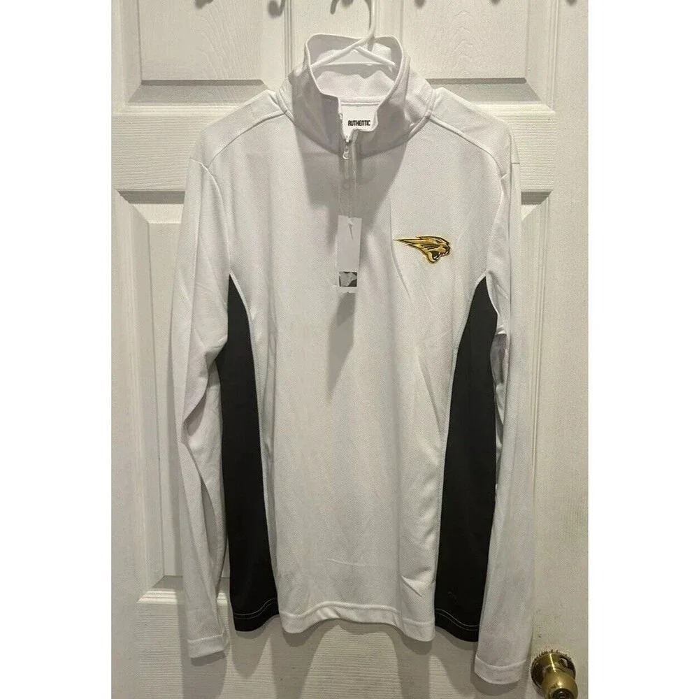 UNI Panthers Authentic Brand Mens Chrome 1/4 Zip Pullover‎ White Black Large NEW